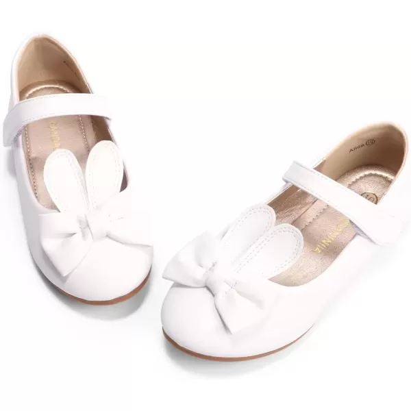 imagePANDANINJIA Toddler Dress Shoes Bowknot Mary Jane Shoes Girls Ballet Flats for Kids Wedding Party Uniform Church ShoesA White Pu