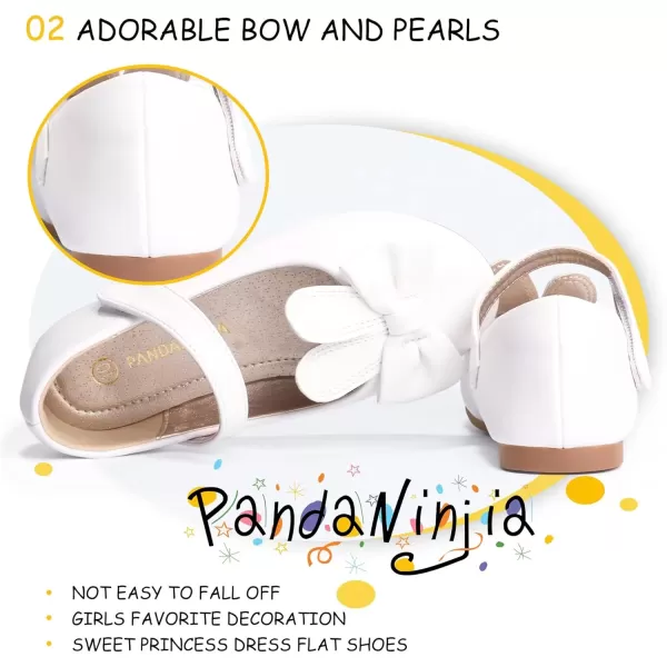 imagePANDANINJIA Toddler Dress Shoes Bowknot Mary Jane Shoes Girls Ballet Flats for Kids Wedding Party Uniform Church ShoesA White Pu