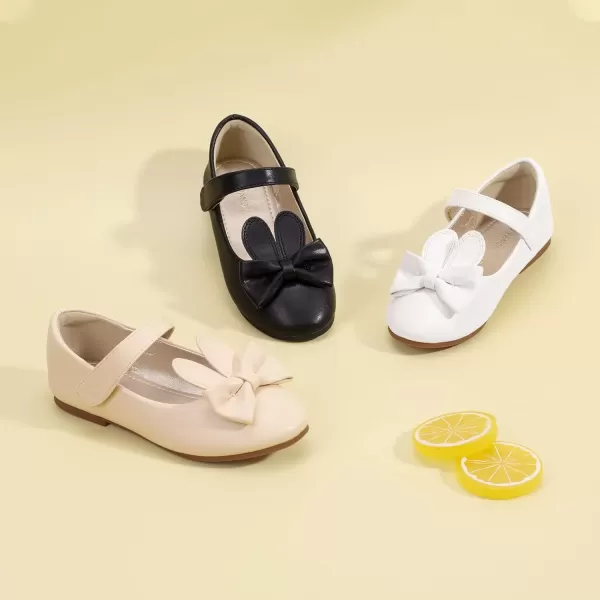 imagePANDANINJIA Toddler Dress Shoes Bowknot Mary Jane Shoes Girls Ballet Flats for Kids Wedding Party Uniform Church ShoesA White Pu