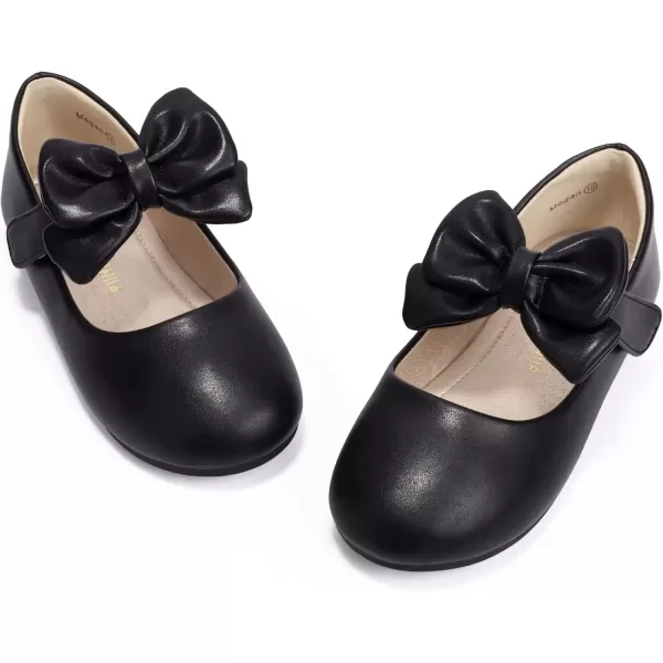 imagePANDANINJIA Toddler Dress Shoes Bowknot Mary Jane Shoes Girls Ballet Flats for Kids Wedding Party Uniform Church ShoesBlack Pu M