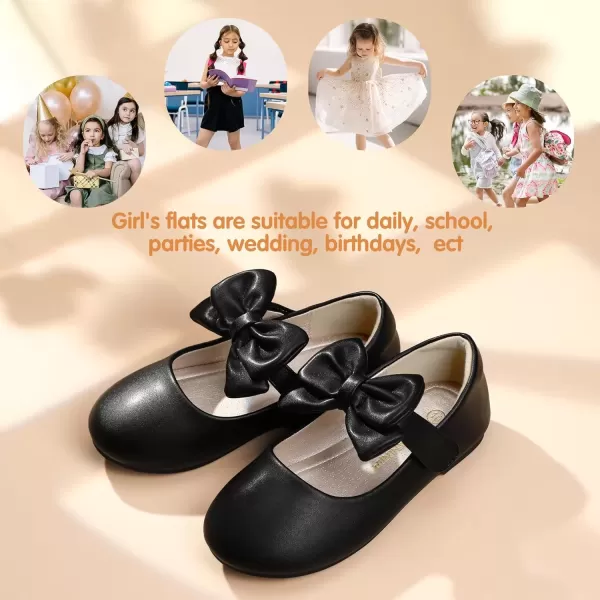 imagePANDANINJIA Toddler Dress Shoes Bowknot Mary Jane Shoes Girls Ballet Flats for Kids Wedding Party Uniform Church ShoesBlack Pu M