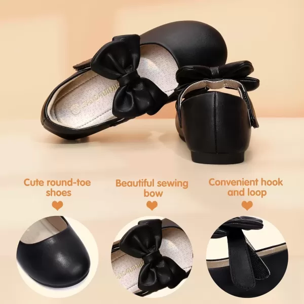 imagePANDANINJIA Toddler Dress Shoes Bowknot Mary Jane Shoes Girls Ballet Flats for Kids Wedding Party Uniform Church ShoesBlack Pu M