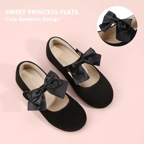 imagePANDANINJIA Toddler Dress Shoes Bowknot Mary Jane Shoes Girls Ballet Flats for Kids Wedding Party Uniform Church ShoesJ Black Suede