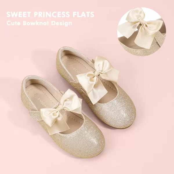 imagePANDANINJIA Toddler Dress Shoes Bowknot Mary Jane Shoes Girls Ballet Flats for Kids Wedding Party Uniform Church ShoesJ Gold Glitter