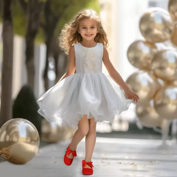 imagePANDANINJIA Toddler Dress Shoes Bowknot Mary Jane Shoes Girls Ballet Flats for Kids Wedding Party Uniform Church ShoesJ Red Suede