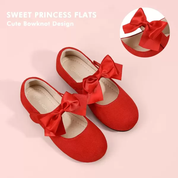 imagePANDANINJIA Toddler Dress Shoes Bowknot Mary Jane Shoes Girls Ballet Flats for Kids Wedding Party Uniform Church ShoesJ Red Suede