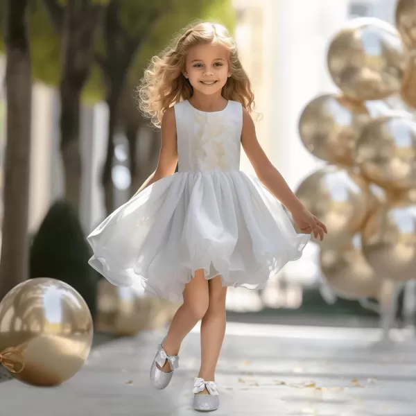 imagePANDANINJIA Toddler Dress Shoes Bowknot Mary Jane Shoes Girls Ballet Flats for Kids Wedding Party Uniform Church ShoesJ Silver Glitter
