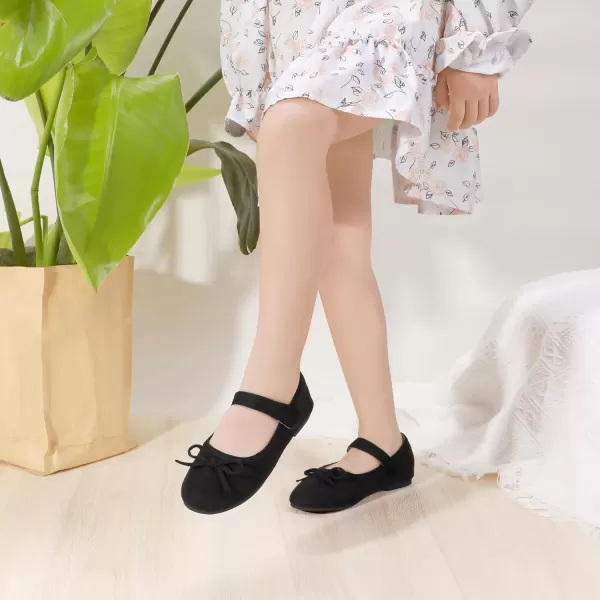 imagePANDANINJIA Toddler Dress Shoes Bowknot Mary Jane Shoes Girls Ballet Flats for Kids Wedding Party Uniform Church ShoesL Black Suede