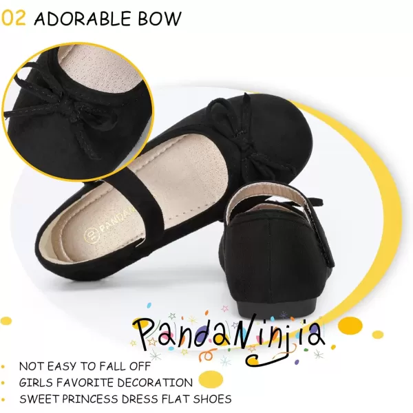imagePANDANINJIA Toddler Dress Shoes Bowknot Mary Jane Shoes Girls Ballet Flats for Kids Wedding Party Uniform Church ShoesL Black Suede