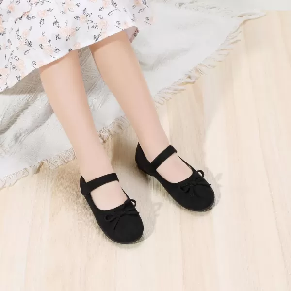 imagePANDANINJIA Toddler Dress Shoes Bowknot Mary Jane Shoes Girls Ballet Flats for Kids Wedding Party Uniform Church ShoesL Black Suede