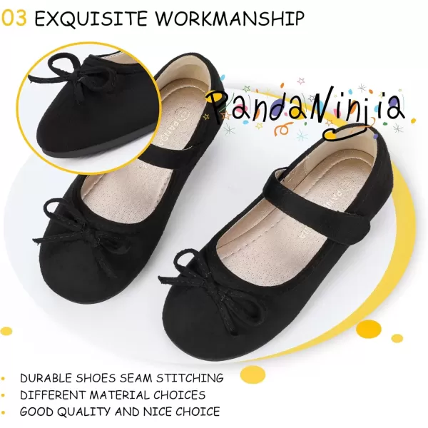 imagePANDANINJIA Toddler Dress Shoes Bowknot Mary Jane Shoes Girls Ballet Flats for Kids Wedding Party Uniform Church ShoesL Black Suede