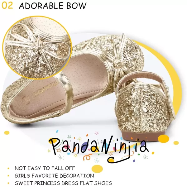 imagePANDANINJIA Toddler Dress Shoes Bowknot Mary Jane Shoes Girls Ballet Flats for Kids Wedding Party Uniform Church ShoesL Gold Sequin