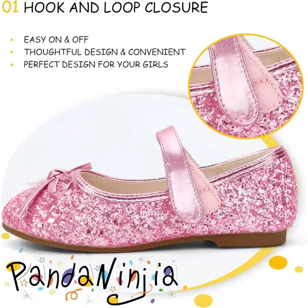 imagePANDANINJIA Toddler Dress Shoes Bowknot Mary Jane Shoes Girls Ballet Flats for Kids Wedding Party Uniform Church ShoesL Pink Sequin