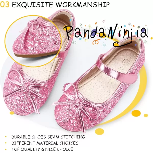 imagePANDANINJIA Toddler Dress Shoes Bowknot Mary Jane Shoes Girls Ballet Flats for Kids Wedding Party Uniform Church ShoesL Pink Sequin
