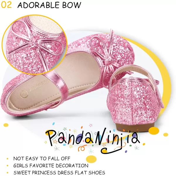 imagePANDANINJIA Toddler Dress Shoes Bowknot Mary Jane Shoes Girls Ballet Flats for Kids Wedding Party Uniform Church ShoesL Pink Sequin