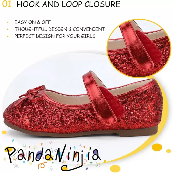 imagePANDANINJIA Toddler Dress Shoes Bowknot Mary Jane Shoes Girls Ballet Flats for Kids Wedding Party Uniform Church ShoesL Red Sequin