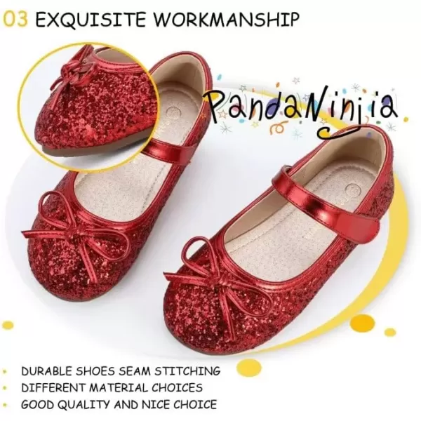 imagePANDANINJIA Toddler Dress Shoes Bowknot Mary Jane Shoes Girls Ballet Flats for Kids Wedding Party Uniform Church ShoesL Red Sequin