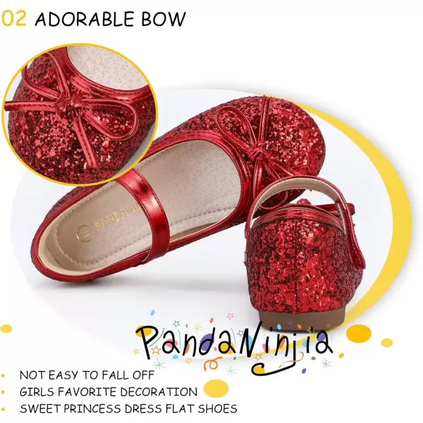 imagePANDANINJIA Toddler Dress Shoes Bowknot Mary Jane Shoes Girls Ballet Flats for Kids Wedding Party Uniform Church ShoesL Red Sequin
