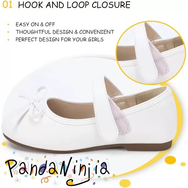 imagePANDANINJIA Toddler Dress Shoes Bowknot Mary Jane Shoes Girls Ballet Flats for Kids Wedding Party Uniform Church ShoesL White Pu
