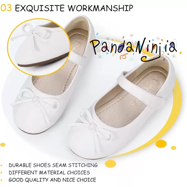 imagePANDANINJIA Toddler Dress Shoes Bowknot Mary Jane Shoes Girls Ballet Flats for Kids Wedding Party Uniform Church ShoesL White Pu