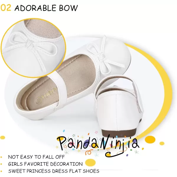 imagePANDANINJIA Toddler Dress Shoes Bowknot Mary Jane Shoes Girls Ballet Flats for Kids Wedding Party Uniform Church ShoesL White Pu