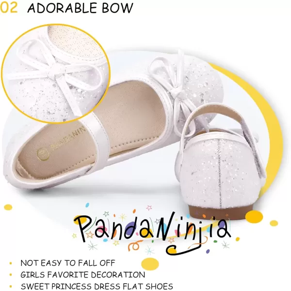 imagePANDANINJIA Toddler Dress Shoes Bowknot Mary Jane Shoes Girls Ballet Flats for Kids Wedding Party Uniform Church ShoesL White Sequin