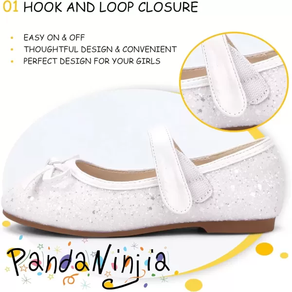 imagePANDANINJIA Toddler Dress Shoes Bowknot Mary Jane Shoes Girls Ballet Flats for Kids Wedding Party Uniform Church ShoesL White Sequin
