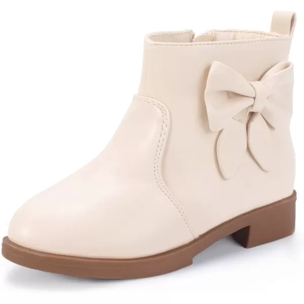 imagePANDANINJIA ToddlerLittle Kid Girls Sofia Sweet Short Ankle Boots Bowknot Side Zipper Dress BootiesA Beige Pu