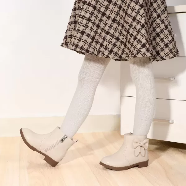 imagePANDANINJIA ToddlerLittle Kid Girls Sofia Sweet Short Ankle Boots Bowknot Side Zipper Dress BootiesA Beige Pu