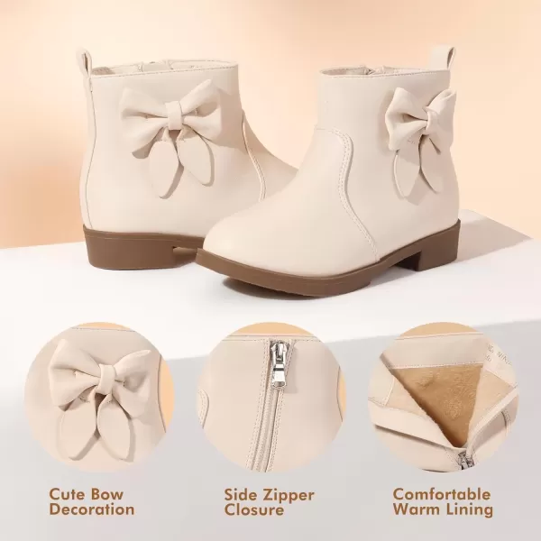imagePANDANINJIA ToddlerLittle Kid Girls Sofia Sweet Short Ankle Boots Bowknot Side Zipper Dress BootiesA Beige Pu