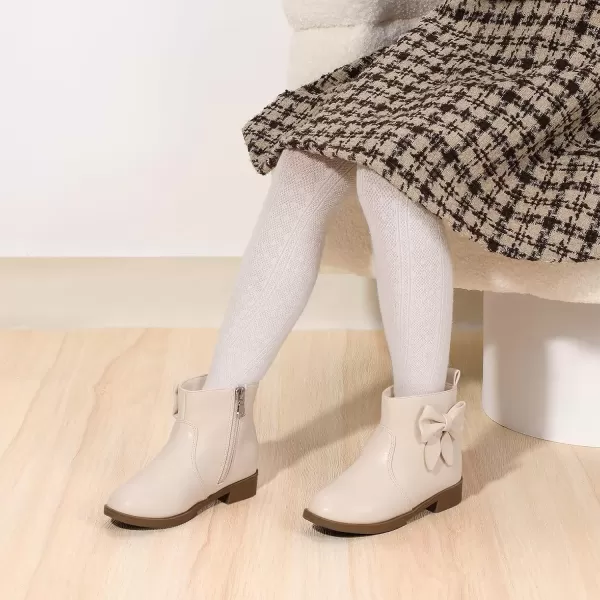 imagePANDANINJIA ToddlerLittle Kid Girls Sofia Sweet Short Ankle Boots Bowknot Side Zipper Dress BootiesA Beige Pu