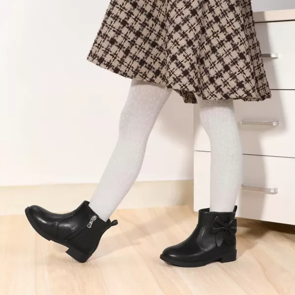 imagePANDANINJIA ToddlerLittle Kid Girls Sofia Sweet Short Ankle Boots Bowknot Side Zipper Dress BootiesA Black Pu