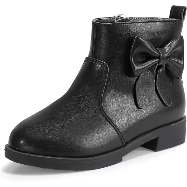 imagePANDANINJIA ToddlerLittle Kid Girls Sofia Sweet Short Ankle Boots Bowknot Side Zipper Dress BootiesA Black Pu
