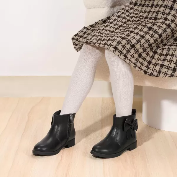 imagePANDANINJIA ToddlerLittle Kid Girls Sofia Sweet Short Ankle Boots Bowknot Side Zipper Dress BootiesA Black Pu