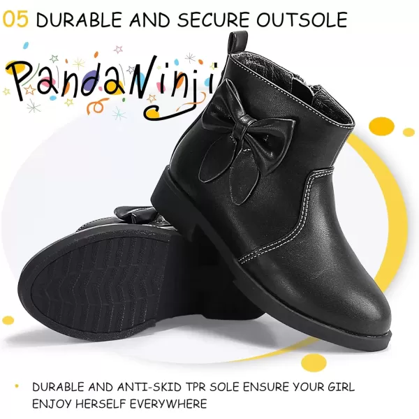 imagePANDANINJIA ToddlerLittle Kid Girls Sofia Sweet Short Ankle Boots Bowknot Side Zipper Dress BootiesA Black Pu