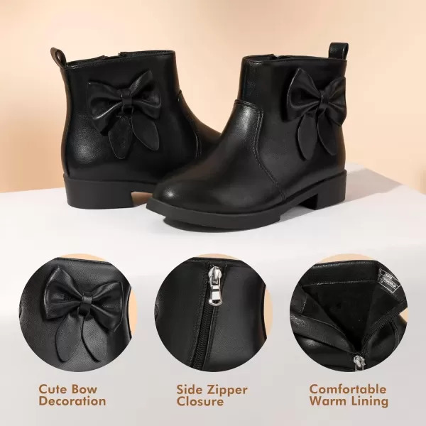 imagePANDANINJIA ToddlerLittle Kid Girls Sofia Sweet Short Ankle Boots Bowknot Side Zipper Dress BootiesA Black Pu