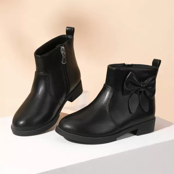 imagePANDANINJIA ToddlerLittle Kid Girls Sofia Sweet Short Ankle Boots Bowknot Side Zipper Dress BootiesA Black Pu