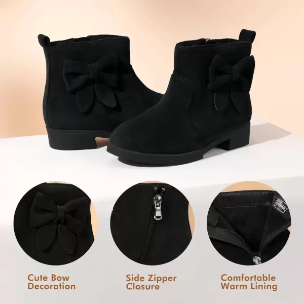 imagePANDANINJIA ToddlerLittle Kid Girls Sofia Sweet Short Ankle Boots Bowknot Side Zipper Dress BootiesA Black Suede