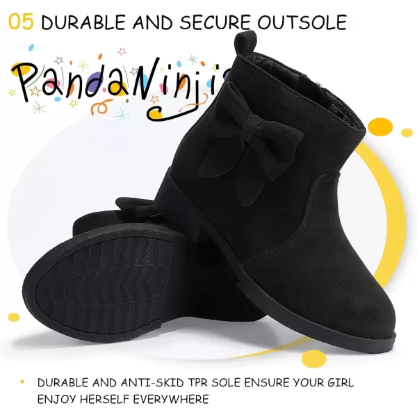 imagePANDANINJIA ToddlerLittle Kid Girls Sofia Sweet Short Ankle Boots Bowknot Side Zipper Dress BootiesA Black Suede