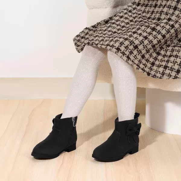 imagePANDANINJIA ToddlerLittle Kid Girls Sofia Sweet Short Ankle Boots Bowknot Side Zipper Dress BootiesA Black Suede