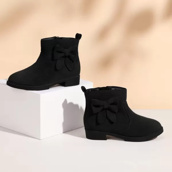 imagePANDANINJIA ToddlerLittle Kid Girls Sofia Sweet Short Ankle Boots Bowknot Side Zipper Dress BootiesA Black Suede