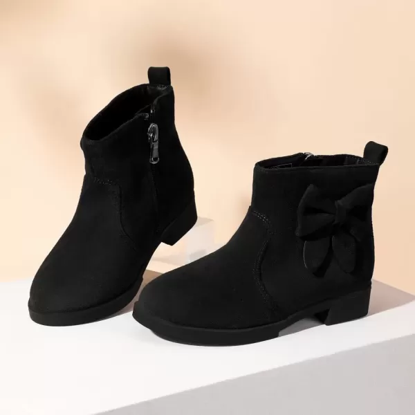 imagePANDANINJIA ToddlerLittle Kid Girls Sofia Sweet Short Ankle Boots Bowknot Side Zipper Dress BootiesA Black Suede