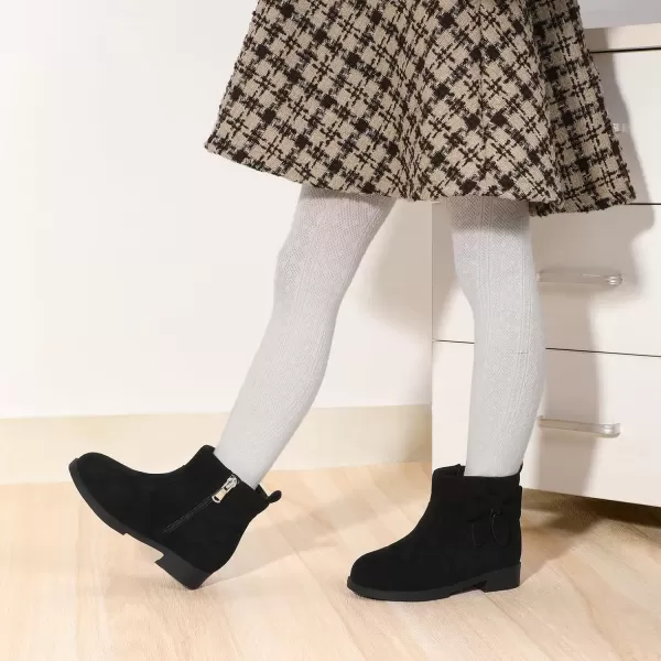 imagePANDANINJIA ToddlerLittle Kid Girls Sofia Sweet Short Ankle Boots Bowknot Side Zipper Dress BootiesA Black Suede