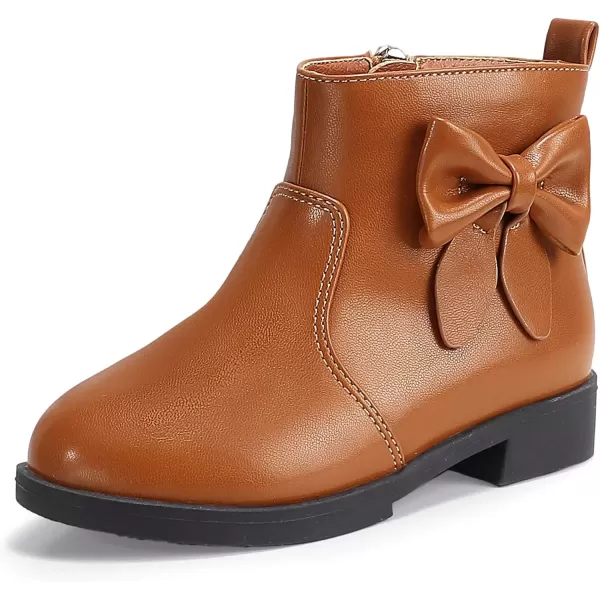 imagePANDANINJIA ToddlerLittle Kid Girls Sofia Sweet Short Ankle Boots Bowknot Side Zipper Dress BootiesA Brown Pu