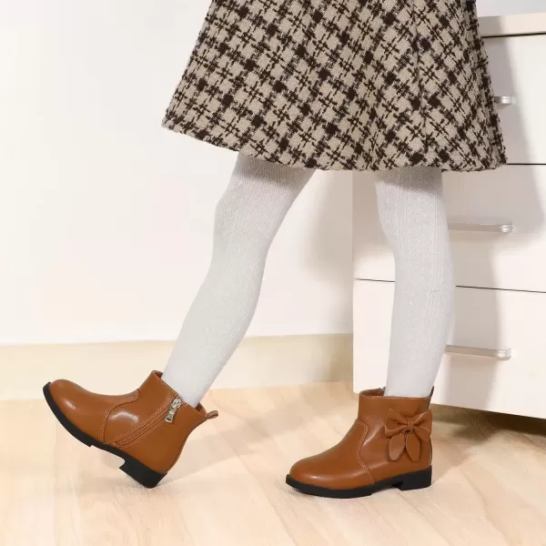 imagePANDANINJIA ToddlerLittle Kid Girls Sofia Sweet Short Ankle Boots Bowknot Side Zipper Dress BootiesA Brown Pu
