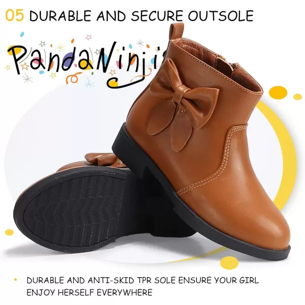 imagePANDANINJIA ToddlerLittle Kid Girls Sofia Sweet Short Ankle Boots Bowknot Side Zipper Dress BootiesA Brown Pu