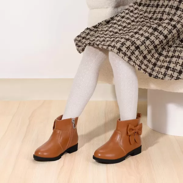 imagePANDANINJIA ToddlerLittle Kid Girls Sofia Sweet Short Ankle Boots Bowknot Side Zipper Dress BootiesA Brown Pu