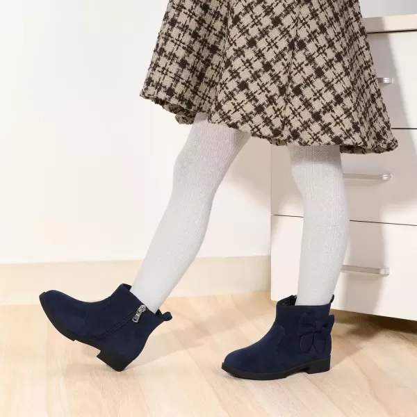 imagePANDANINJIA ToddlerLittle Kid Girls Sofia Sweet Short Ankle Boots Bowknot Side Zipper Dress BootiesA Navy Suede