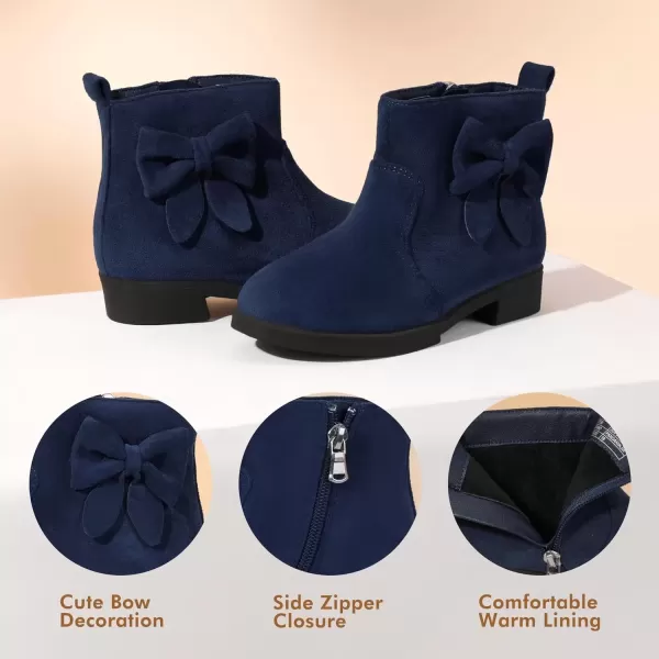 imagePANDANINJIA ToddlerLittle Kid Girls Sofia Sweet Short Ankle Boots Bowknot Side Zipper Dress BootiesA Navy Suede