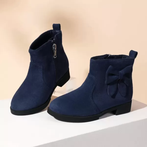imagePANDANINJIA ToddlerLittle Kid Girls Sofia Sweet Short Ankle Boots Bowknot Side Zipper Dress BootiesA Navy Suede